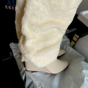 Cream Faux Fur Pants with Cream under the knee Boots. Brand new never worn clean